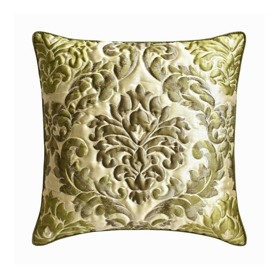 Decorative Pillow Case Covers With Zipper, Green 22"x22" (55x55 cm) Pillow Covers, Silk Quilted Throw Pillows For Sofa, Damask Pattern Contemporary Style - Damask Garden