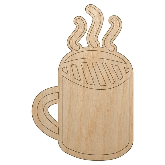 Steaming Coffee Mug Doodle Wood Shape Unfinished Piece Cutout Craft DIY Projects - 4.70 Inch Size - 1/8 Inch Thick