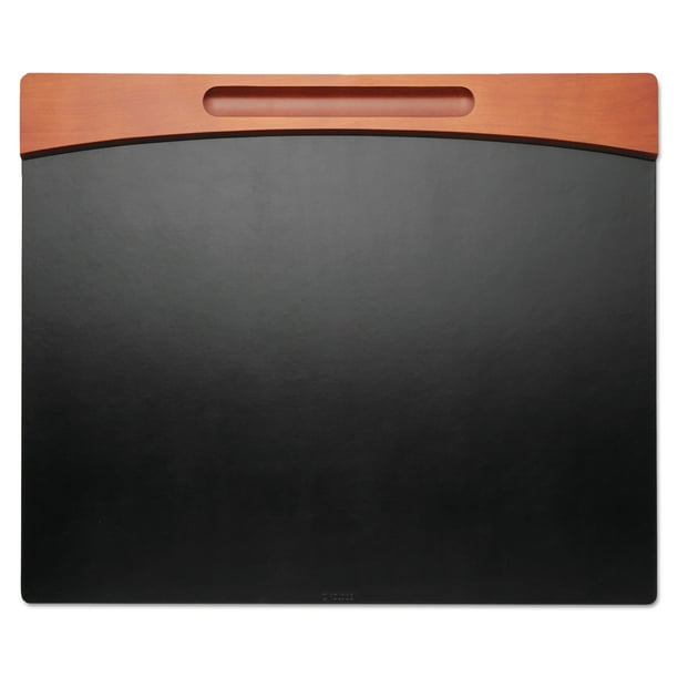 Rolodex Mahogany Wood and Black Faux Leather Desk Pad, 24 x 20 x 11/16