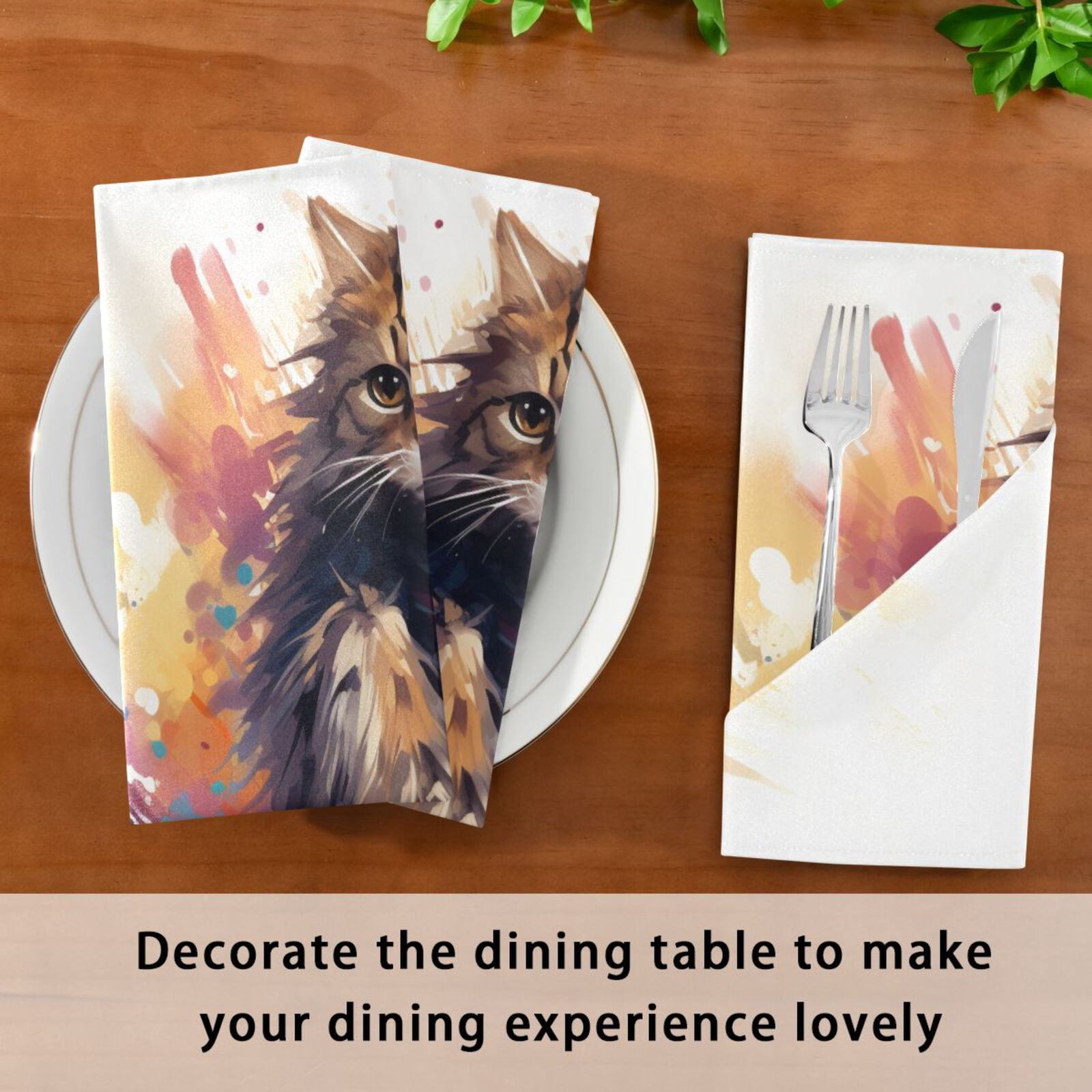 JSTEL Cat Skating Funny Cloth Napkins Set of 6, 20x20 Inch Washable and Reusable Napkin for Decoupage Dinner Party Everyday Use
