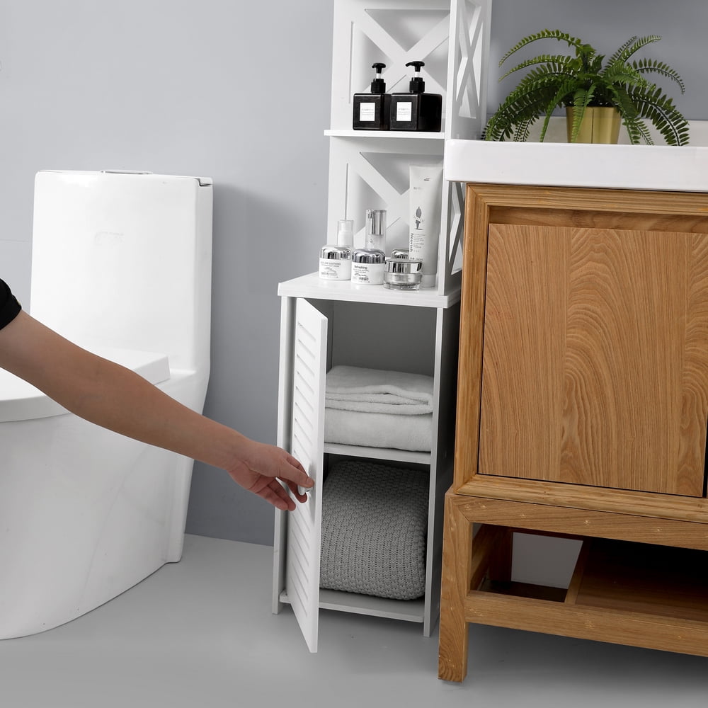 Kepooman Bathroom PVC Corner Floor Cabinet Storage Organizer with Single Doors & Shelves, White Kepooman Bathroom PVC Corner Floor Cabinet Storage Organizer with Single Doors & Shelves, White