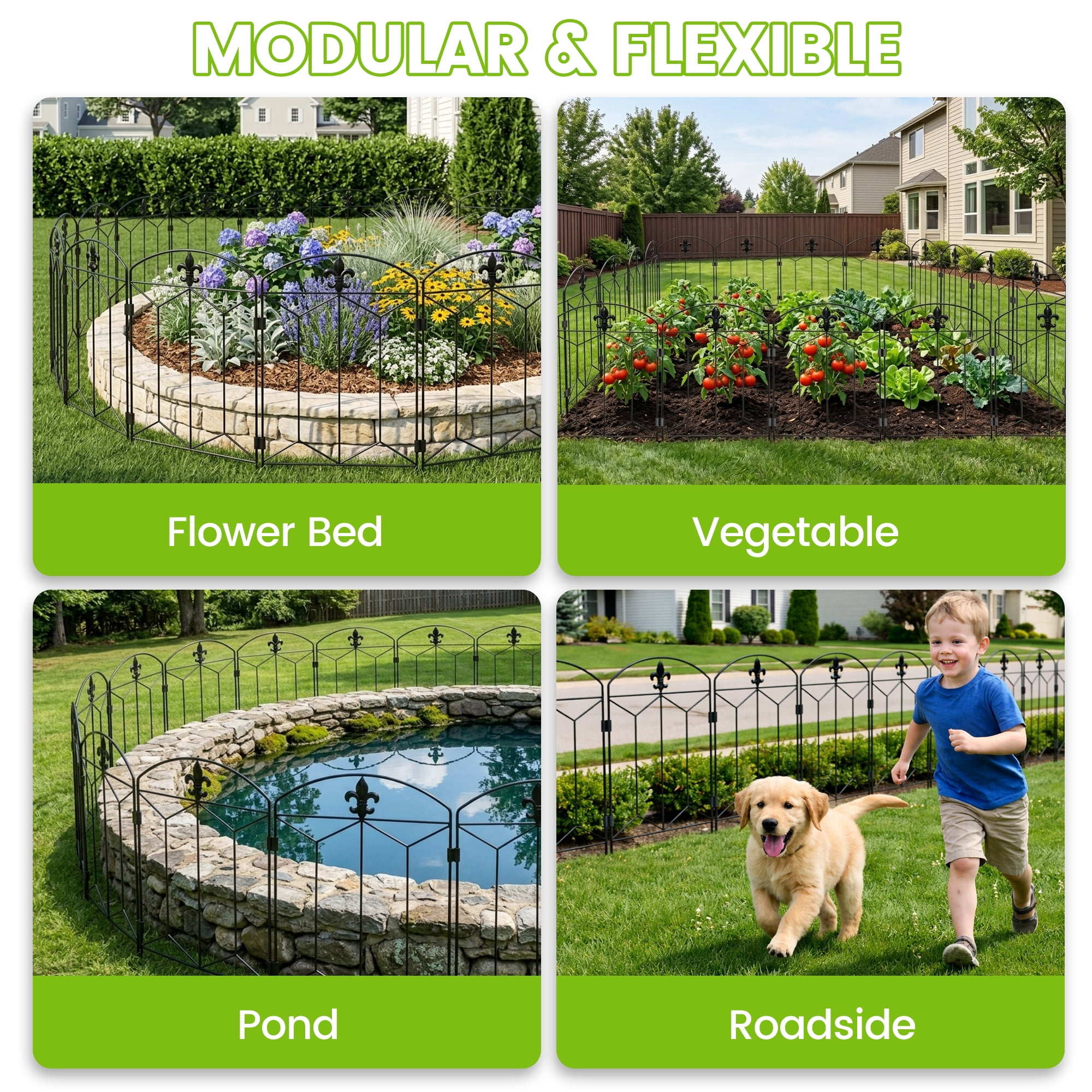 OHHANI Garden Fence, 10 Pack 21" H x 12.6" W Rustproof Metal Decorative Fence Panels, No-Dig Animal Barrier, Landscape Edging for Yard Patio Outdoor