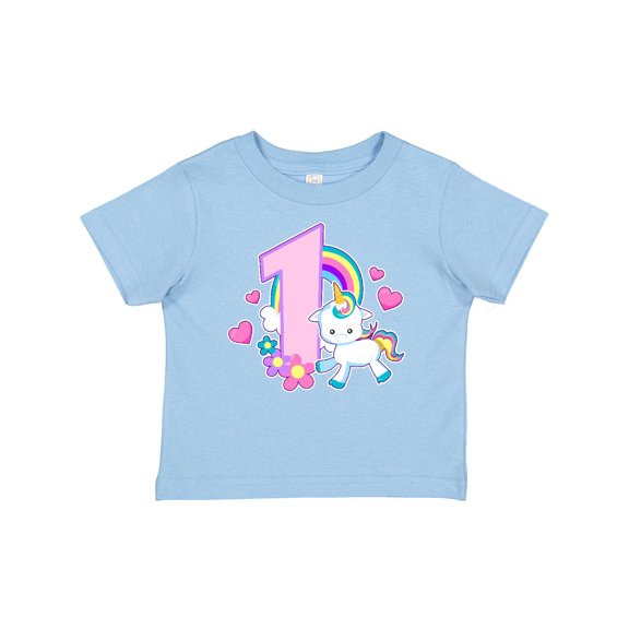 Inktastic I Am 1 Year Old with Unicorn and Hearts Girls Baby T-Shirt