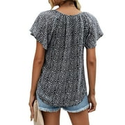 Fantaslook Blouses for Women Floral Print V Neck Ruffle Short Sleeve Shirts Casual Summer Tops