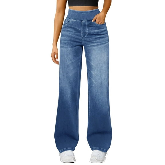 Endives Womens Sweatpants Jeans High Waisted Stretchy Wide Leg Pants With Pocket Fall Winter Trendy