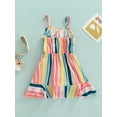 thumbnail image 4 of Bagilaanoe Toddler Kid Baby Girl Summer Dress Sleeveless Spaghetti Straps Ruffle Casual Dress 1T 2T 3T 4T 5T 6T Contrast Color Stripe Halter Sundress, 4 of 9