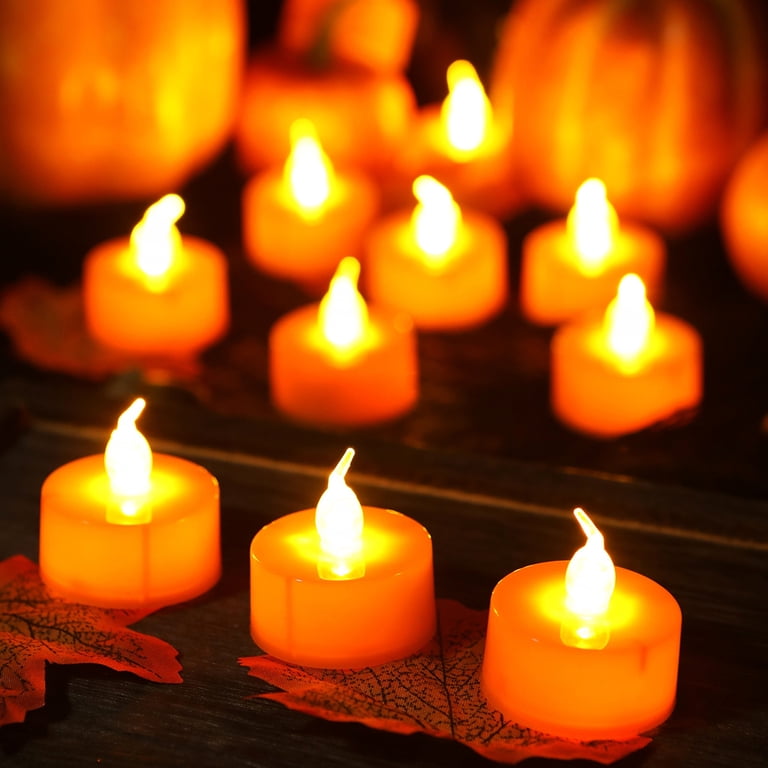 12-Pack Halloween Flameless Tealights – Battery Operated, Warm White Flickering, 150+ Hour Battery Life, Realistic Melted Wax Look