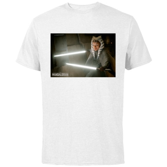 Star Wars The Mandalorian Ahsoka Tano Lightsaber Battle - Short Sleeve Cotton T-Shirt for Adults - Customized-White