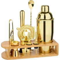 12-Piece Cocktail Shaker Set, Bamboo Stand, Practical for Bar, Home, Party (Gold)