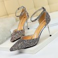thumbnail image 3 of Zapatos de tacón alto sexys para mujer, de discoteca, con boca poco profunda, puntiagudos, de metal, de una sola línea, con lentejuelas, sandalias huecas, zapatos de tacón para mujer, 3 of 5