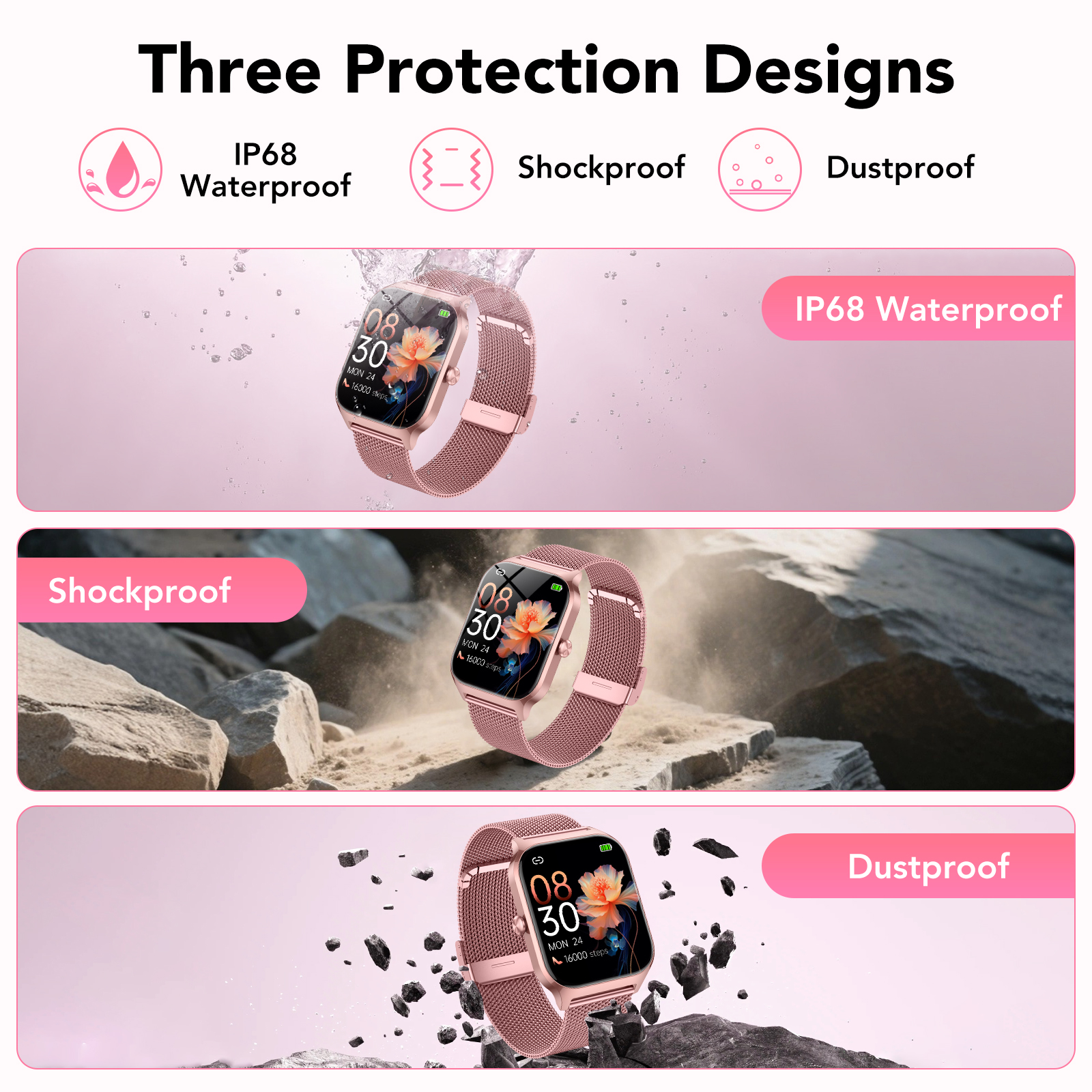 Smart Watch Fits for Android and IPhone, 1.85 inch Fitness Tracker, Men Women's Smartwatch with Answer/Make Calls/120+ Sports Modes/Message Reminder, IP68 Waterproof, for Gift Rose