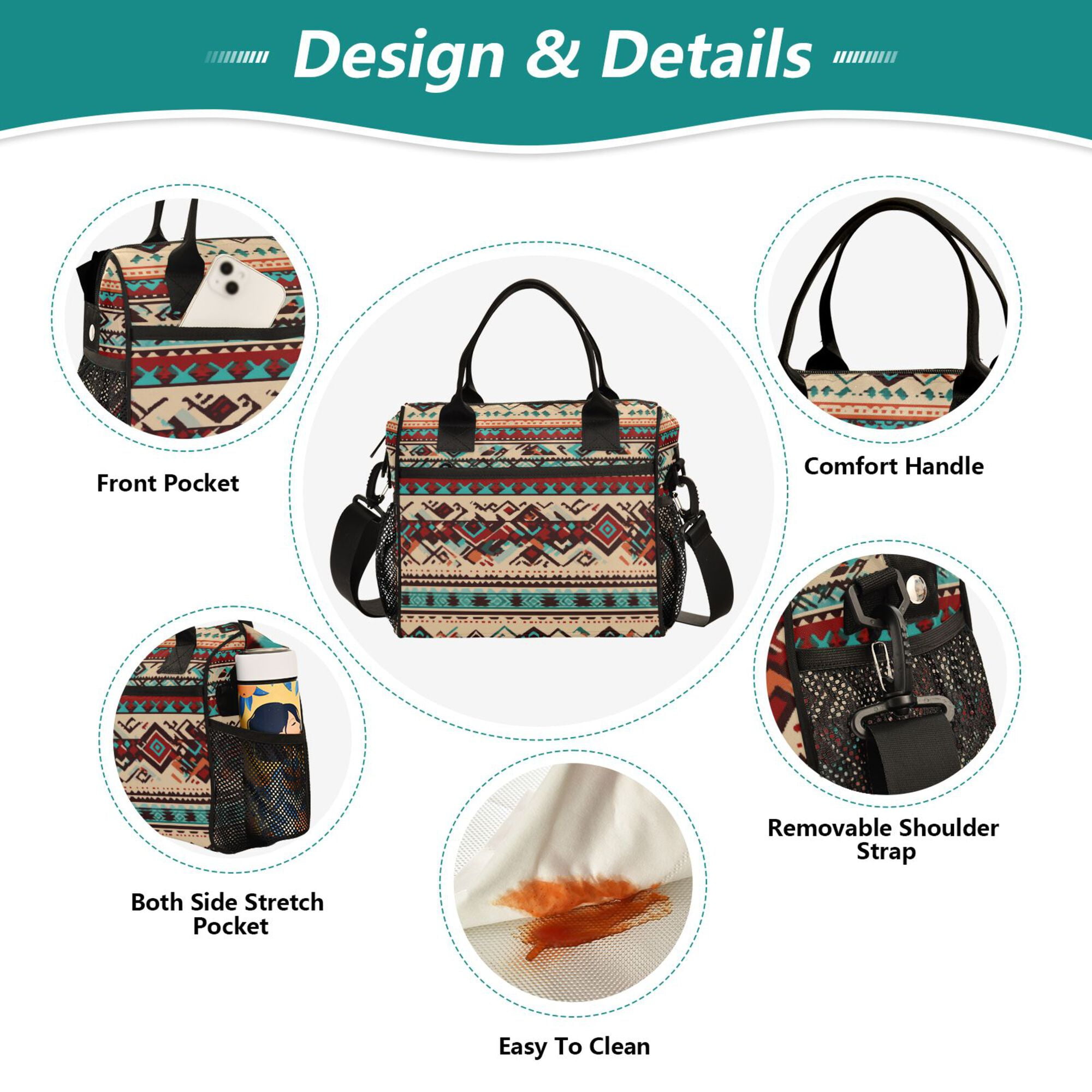 FORMRS Insulated Lunch Bag Unisex Large Capacity with Shoulder Strap, Tribal Art