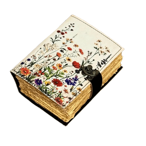 Handmade Leather Journal 5x7 Inch – Floral Vintage Diary with 200 Deckle Edge Pages & Antique Strap Lock