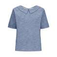 thumbnail image 4 of Womens Tops Plus Size Short-sleeved Turdown Collar Stripe Summer Solid T-shirt Dark Blue XL, 4 of 6