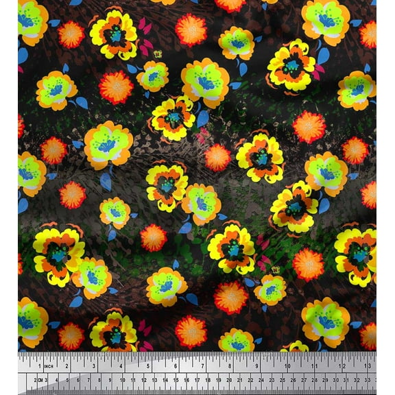 Soimoi Cotton Duck Fabric Artistic Flower Printed Fabric 1 Yard 42 Inch Wide