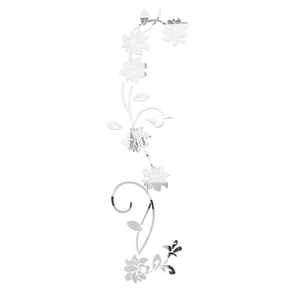 (Silver) Flower Vine Wall Sticker Rose Wall Sticker diy Mirror Wall Sticker
