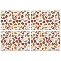 Thanksgiving Festival Placemats Set of 4, 12x18 Inch Rustic Linen Table Mats with Pumpkin and Sunflower Pattern, Washable Farmhouse Dining Decor for Autumn Parties