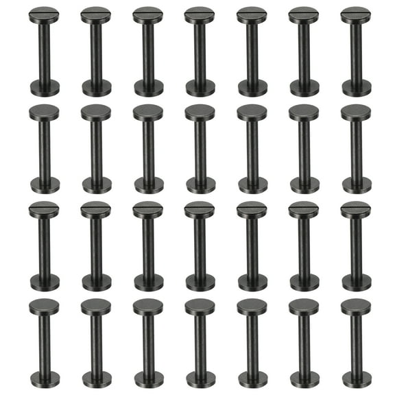 25 Sets Chicago Screws, 30mm L Brass Chicago Screw Binding Post Screw Rivets for Leather Belt Scrapbook, Black
