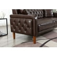 thumbnail image 3 of PU Leather 2-Seater Sofa with 2 Pillows, Modern Loveseat Sofa with Tufted Buttons Desgin Backrest, Sturdy Wood Frame Sofa for Living Room, Apartment and Hotel, Brown, 3 of 7
