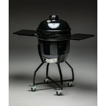 19” Large Kamado Gourmet; Ceramic Grill & Smoker – Black Pepper – Includes Cart, Side Shelves, and Forge Fire Chamber