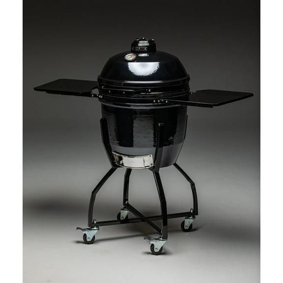 19” Large Kamado Gourmet; Ceramic Grill & Smoker – Black Pepper – Includes Cart, Side Shelves, and Forge Fire Chamber