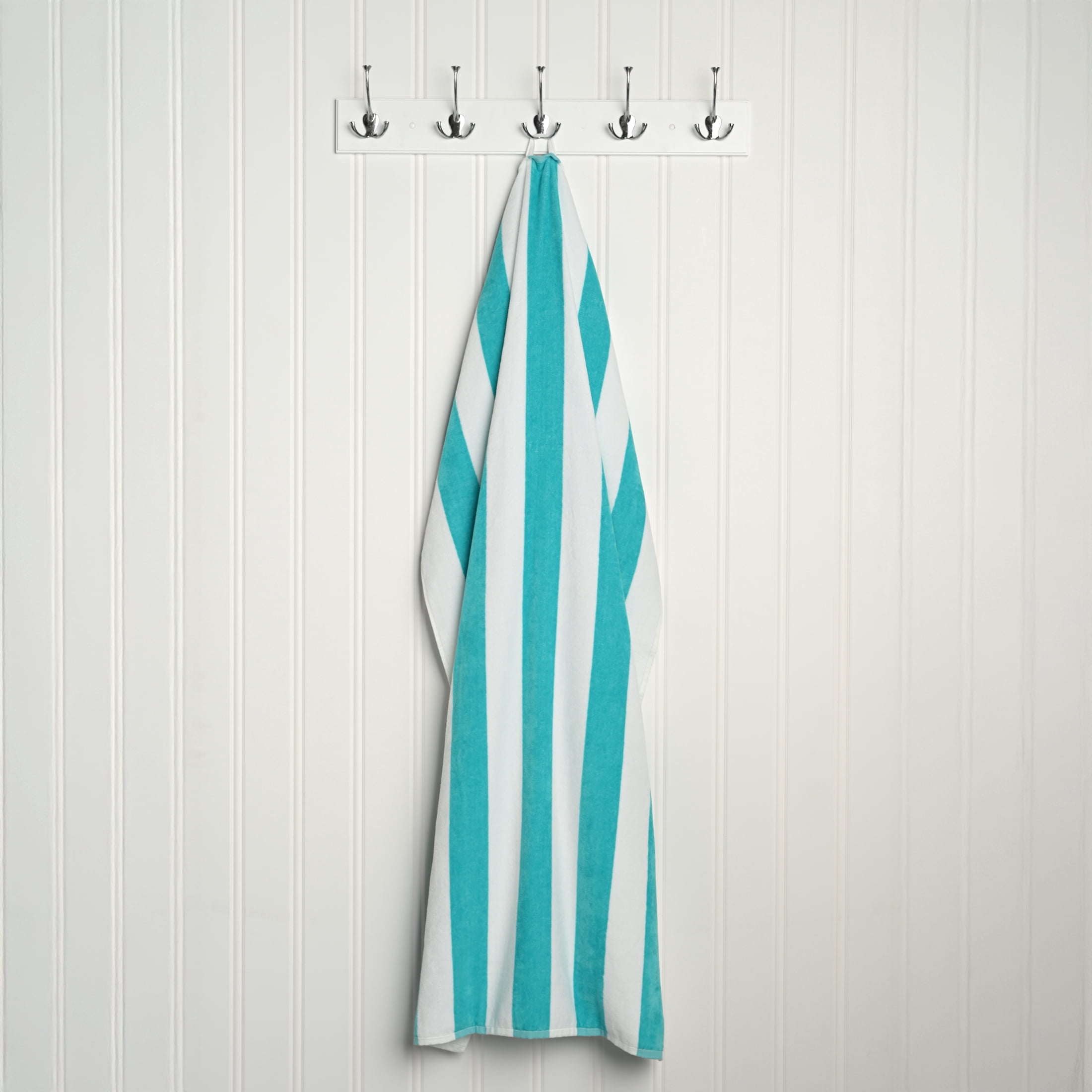 Mainstays Cabana Stripe Cotton Blend Beach Towel, 58" x 28", Teal Splash