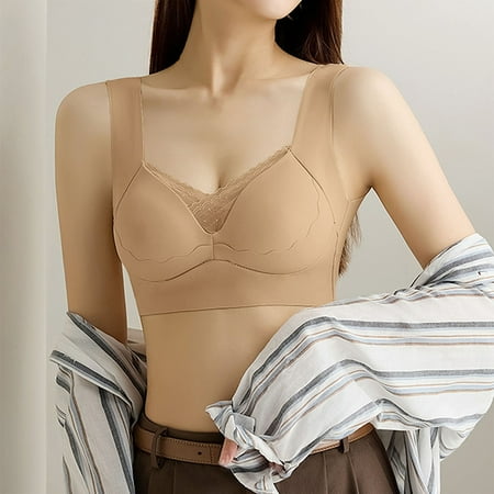 Mashaouyo Clearance Sales Womens Large Strapless Lace Tank Top Underwear Thin Side Fold Side Breast Gather Adjustable Bra bras for women