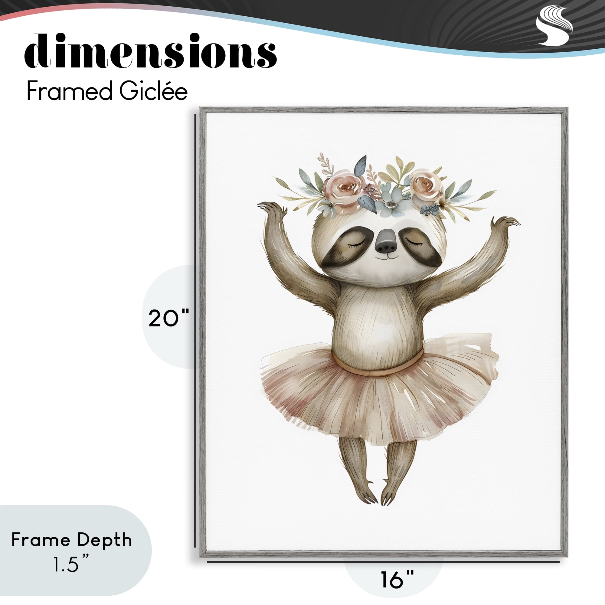 Stupell Industries Dreamy Sloth Ballet with Flowers Gray Framed Giclee Art, design by LSR Design Studio