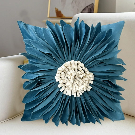 Fasiaou 3D Sunflower Handmade Throw Pillow Covers Decorative Floral Pillowcases Cushion Covers for Couch Living Room Home Decor Blue 18x18 Inches