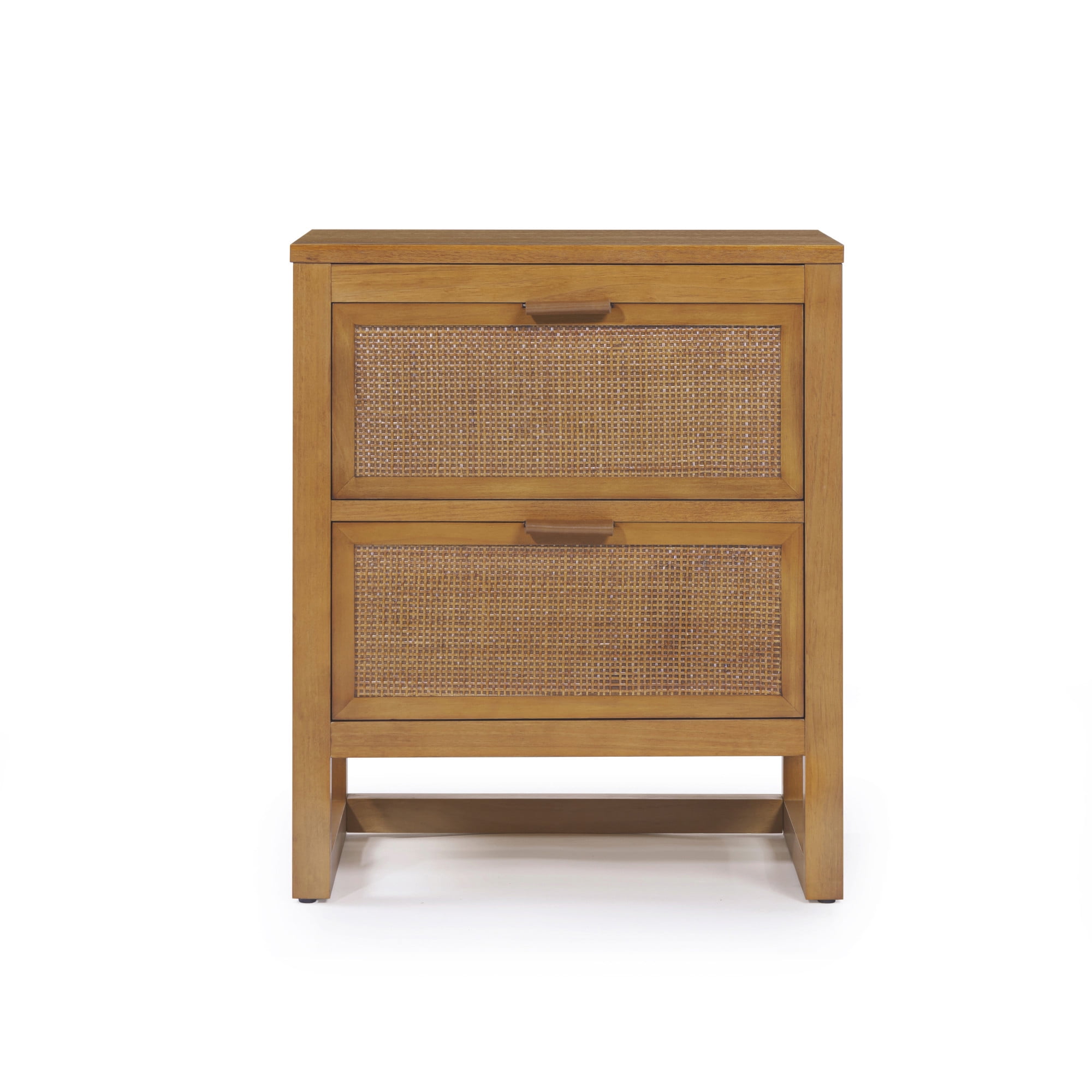 Teamson Home Hatteras Modern 2-Drawer Nightstand with Natural Rattan and Solid Wood Frame
