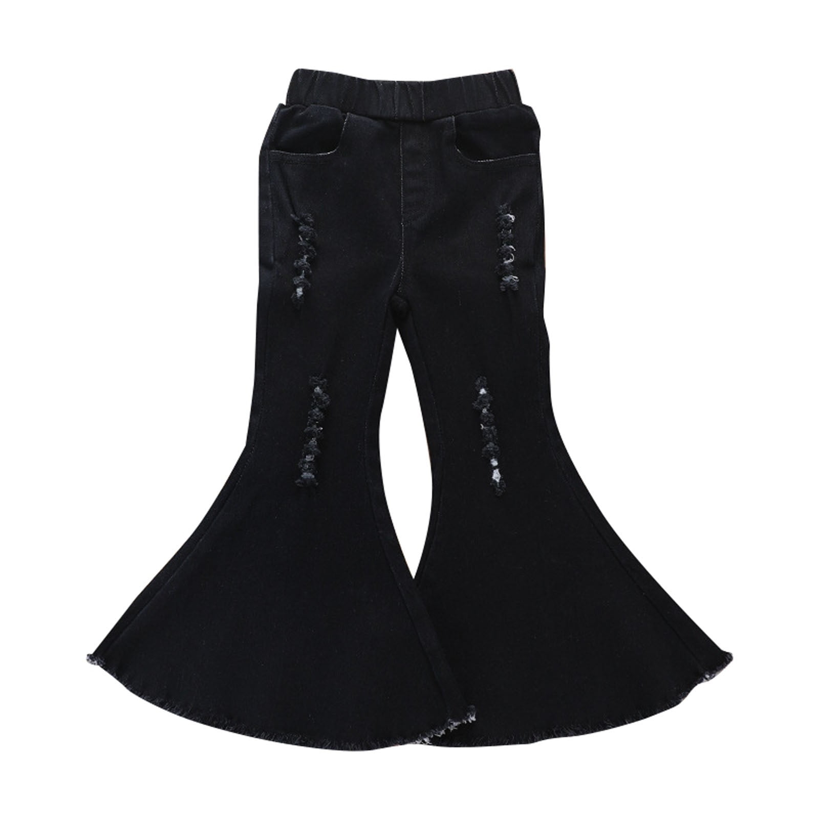 B91xZ Girls Pants Kids Toddler Baby Girl Denim Bell Bottom Pants Black