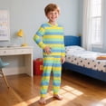 thumbnail image 2 of VNKIDY Boys Girls Kids Stripe Homewear Set Long Sleeve Crewneck Top Elastic Waisted Tapered Leg Pants For Daily Home Relaxation Blue 150, 2 of 4