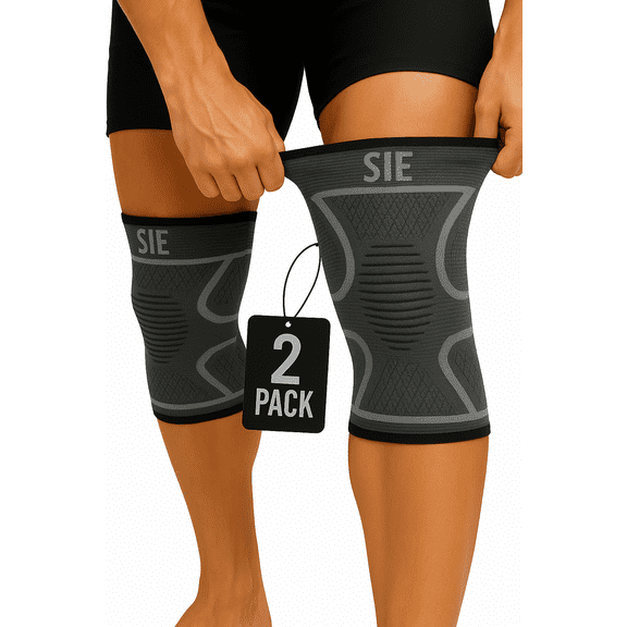 Special Essentials 2 Pack Knee Braces for Men and Women - Compression Sleeves for Pain Relief, Support for Meniscus Tears, ACL, and Arthritis - Effective for Gym and Weightlifting