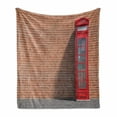 thumbnail image 1 of Phone Booth Soft Flannel Fleece Throw Blanket, Iconic British Telephone Kiosk on Brick Wall London Urban, Cozy Plush for Indoor and Outdoor Use, 50" x 60", Pale Rust Vermilion, by Ambesonne, 1 of 5
