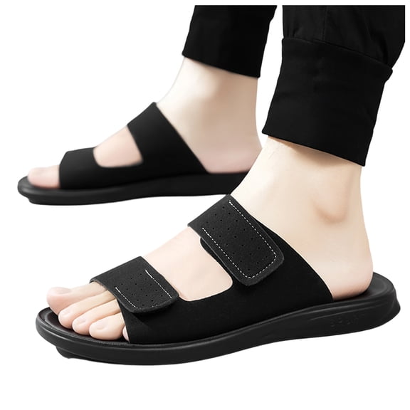 Rokment Mens Orthotic Arch Support Walking Sandals Comfortable Beach Casual Suede Adjustable Ankle Strap Open Toe Backless Slides Slippers Summer Black Size 7