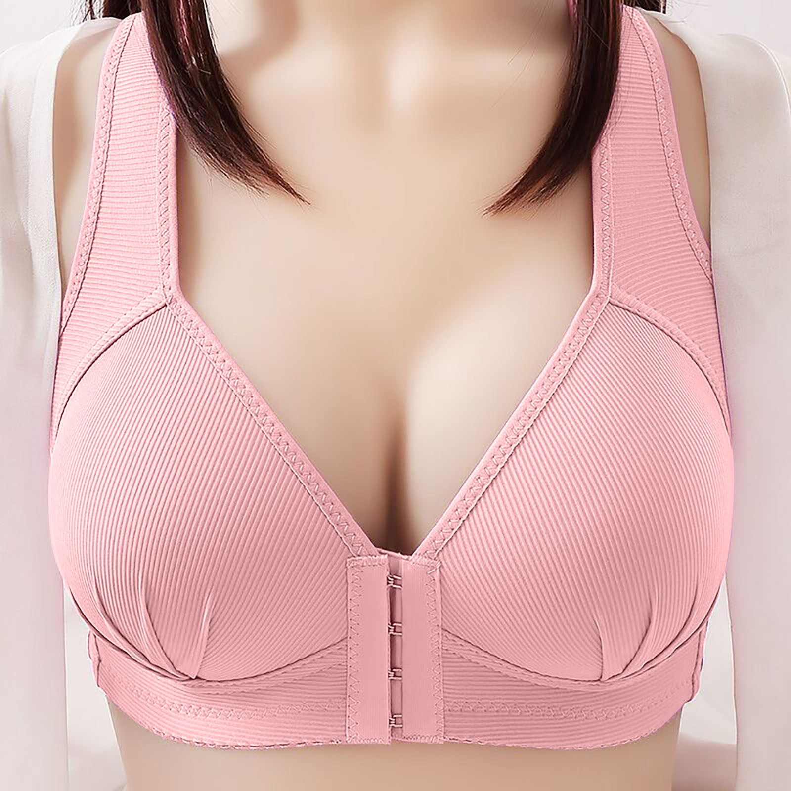 Women's Front Closure Wireless Underwear Compression Sports Bra Full  Coverage Bras Small to Plus Size Everyday Wear (Pink, 40/90)