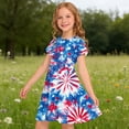 thumbnail image 6 of Virmaxy 4-13 Years Tie Dye Print 4th of July Pleated Dress Summer Patriotic Short Sleeve Crew Neck Holiday Dress for Casual and Party Wear, 6 of 9
