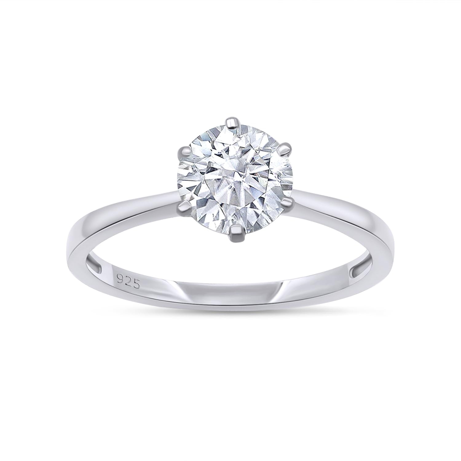 AFFY Moissanite Engagement Ring, 6.5MM 1ct Round Cut Lab Created Diamond Solitaire Wedding Promise Ring For Women In 14k White Gold Over Sterling Silver (VVS1 Clarity) Size-4