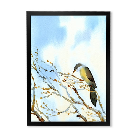Designart 'Old Bird Sitting On Tree' Traditional Framed Art Print