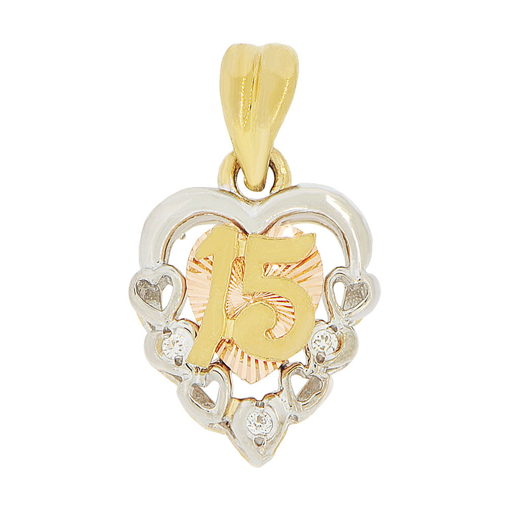 Details about   14K Yellow Gold Quince Anos 15 In Heart Charm Pendant MSRP $158