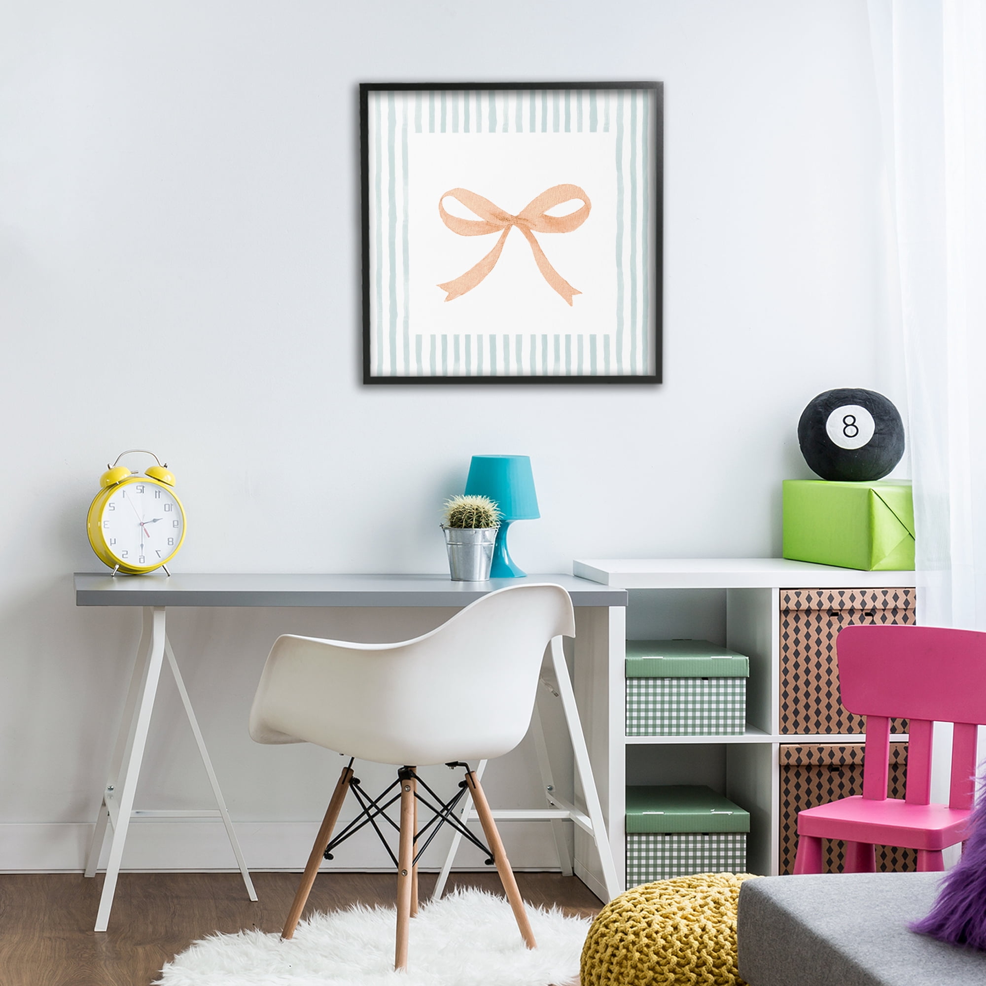 Stupell Industries Orange Bow with Stripe Border Black Framed Giclee Art, design by Patricia Pinto