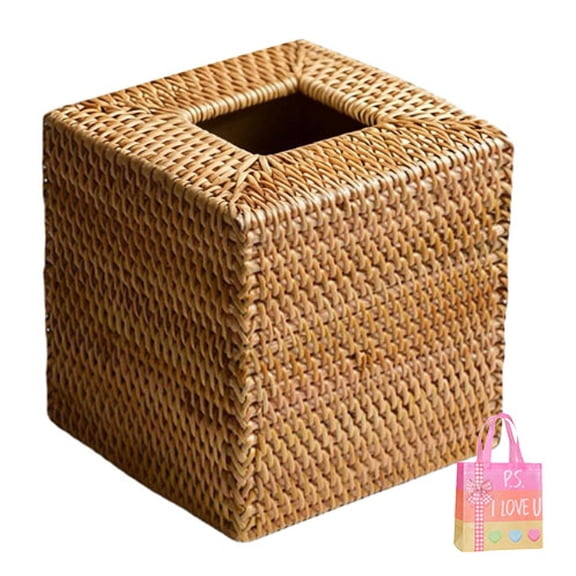 Natural Woven Rattan Tissue Box Cover - Boho & Coastal Style Square Decorative Holder for Living Room, Bathroom, Bedroom - Fits Standard 5.7"x5.7" Boxes(XX)