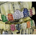 thumbnail image 4 of Grillz Set CZ Cubic Zirconia Silver Tone Multi-Color Clown Top And Bottom Teeth Bling Rainbow Color Hip Hop Grills, 4 of 5
