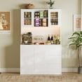 thumbnail image 4 of Kitchen Pantry Cabinet with Led Lights and Charging Station, Modern Kitchen Cabinet Hutch Cabinet with Storage and Microwave Stand, Tall Pantry Cabinet Buffet Cabinet with Countertop, 4 of 7