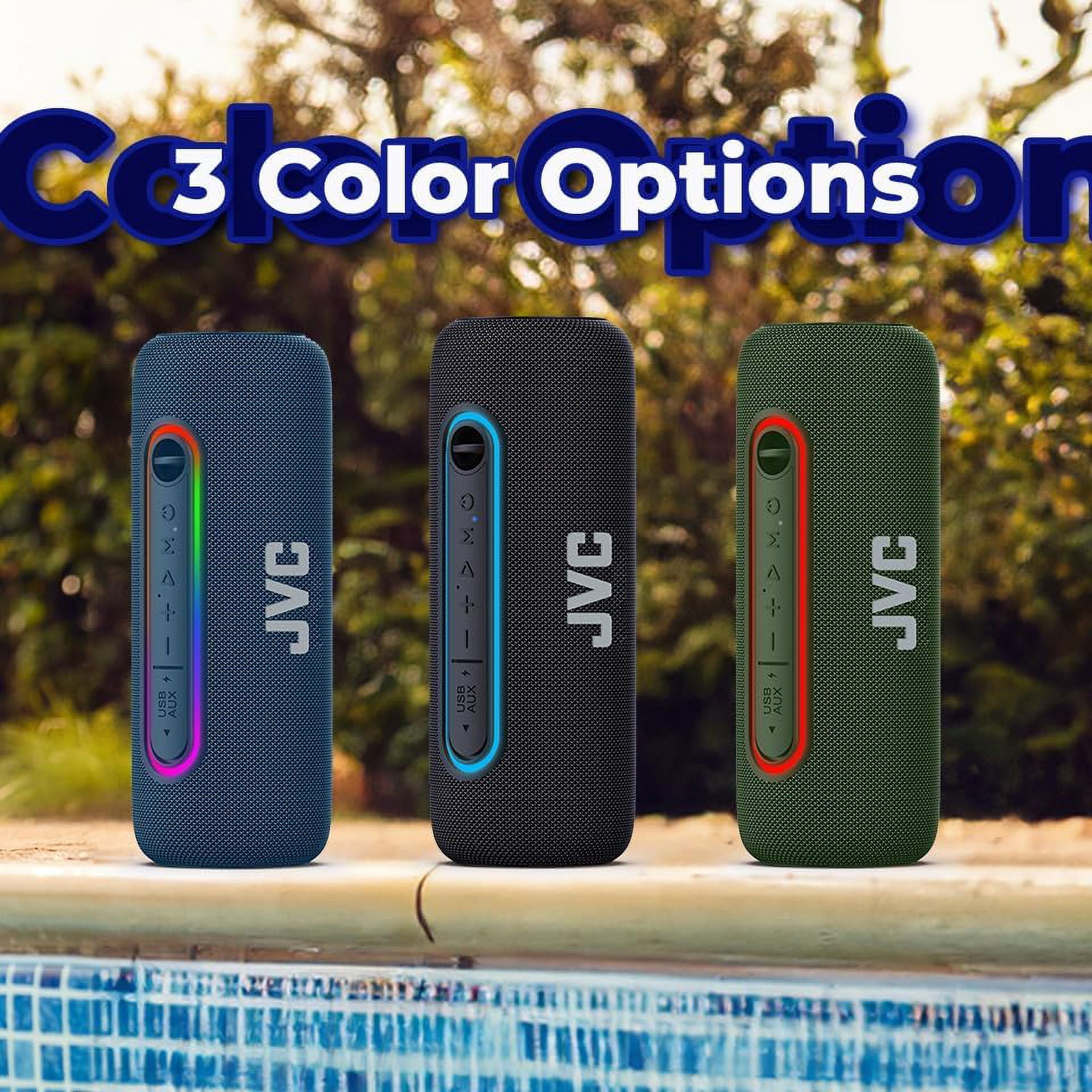 JVC Illuminated Portable Wireless Speaker with 20W max outputs, Dynamic Sound, Bluetooth 5.0, TWS Capability, USB-C, IPX5, AUX in, up to 5-Hour Battery Life - SPPA5BTA (Blue)