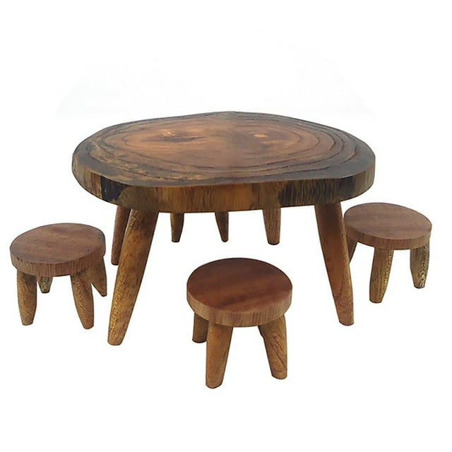 Realistic Doll House Miniatures Solid Wood Table And Chair Simulation Toys Scene Decoration No Vase
