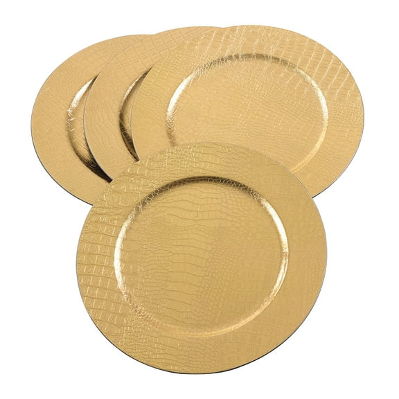 Fennco Styles Reptile Textured Pattern Decorative 13" Charger Plate-Set of 4 (Gold)