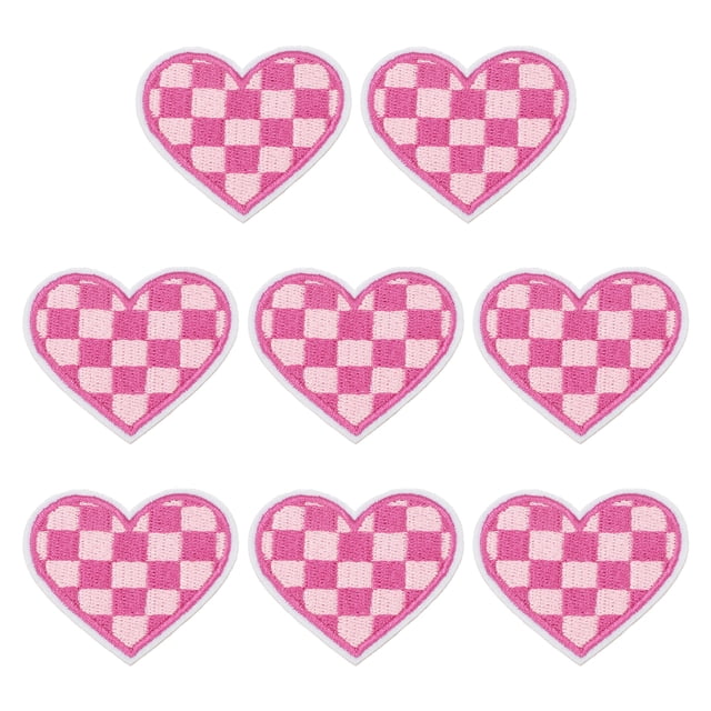 Uxcell 8 Pcs Parches Bordados en Forma de Corazón a Cuadros para Planchar, Aplicaciones para Coser en Chaquetas, Ropa, Vestidos, Sombreros, Jeans, Accesorio DIY