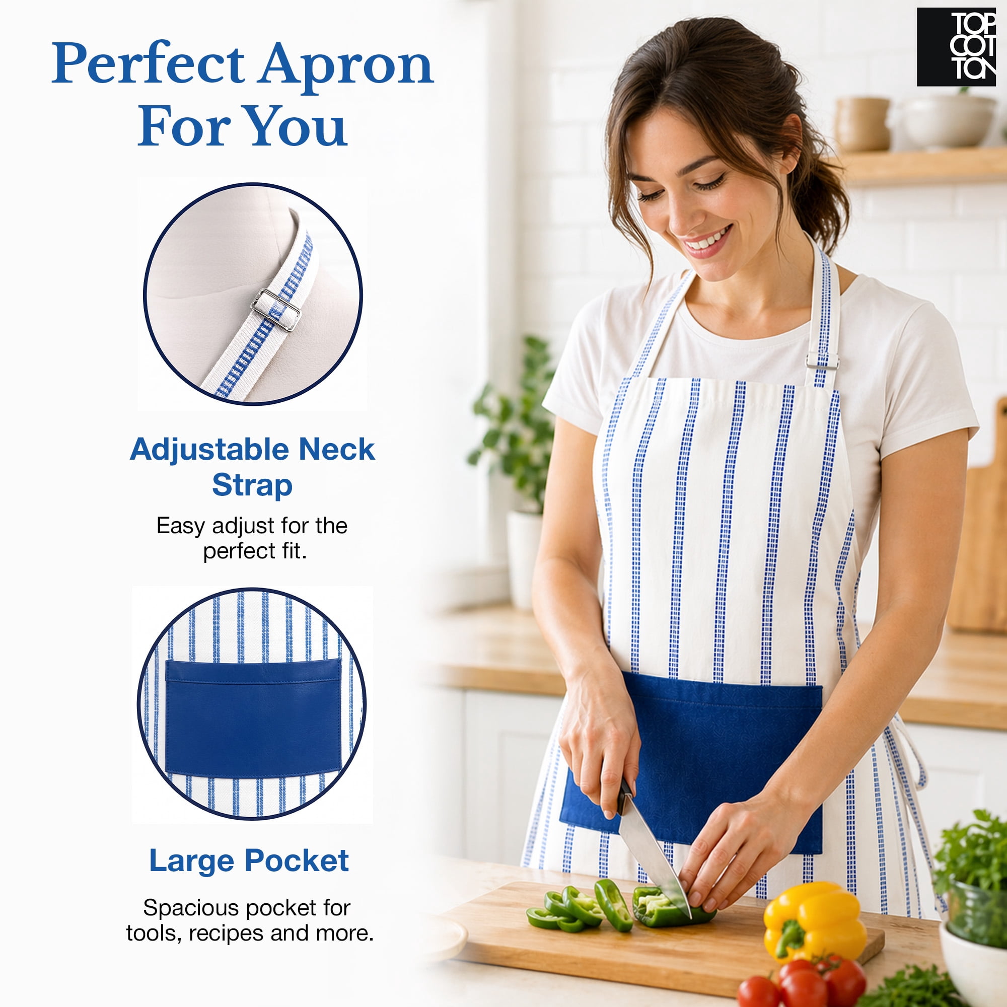Top Cotton 20 Piece Kitchen Linen Set, Cotton Kitchen Towels, Dishcloths, Apron, Oven Mitts and Pot Holders (Royal Blue)