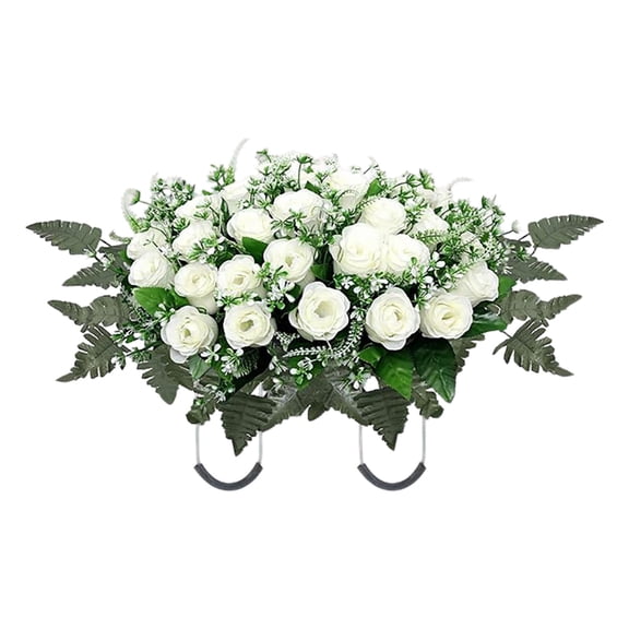 Funeral Flowers Large Artificial Cemetery Flower Saddle with Bright Roses, Durable Outdoor Memorial Decoration for Gravesites